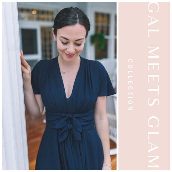 Gal Meets Glam Jane Tie Waist Midi Dress - Navy - Picture 3 of 8